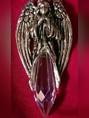 Comstock Creations Vintage Pewter Blue and Aurora Borealis Crystal Angel Pendant